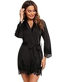 RSLOVE Bademantel Damen Satin Morgenmantel Seide Kimono...